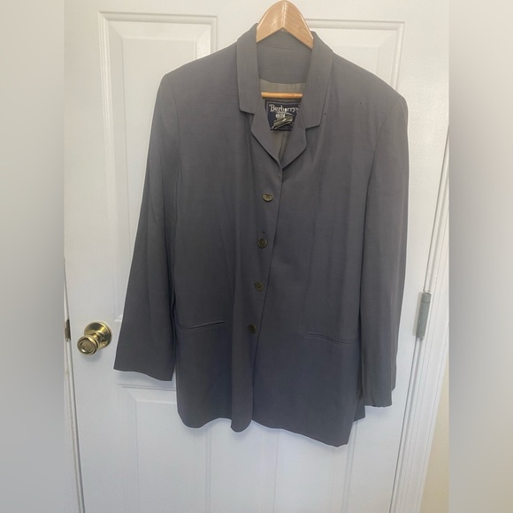 Burberry’s Gray Virgin Wool Blazer Coat Size 16 Vintage Oversized *damaged* - Picture 1 of 14
